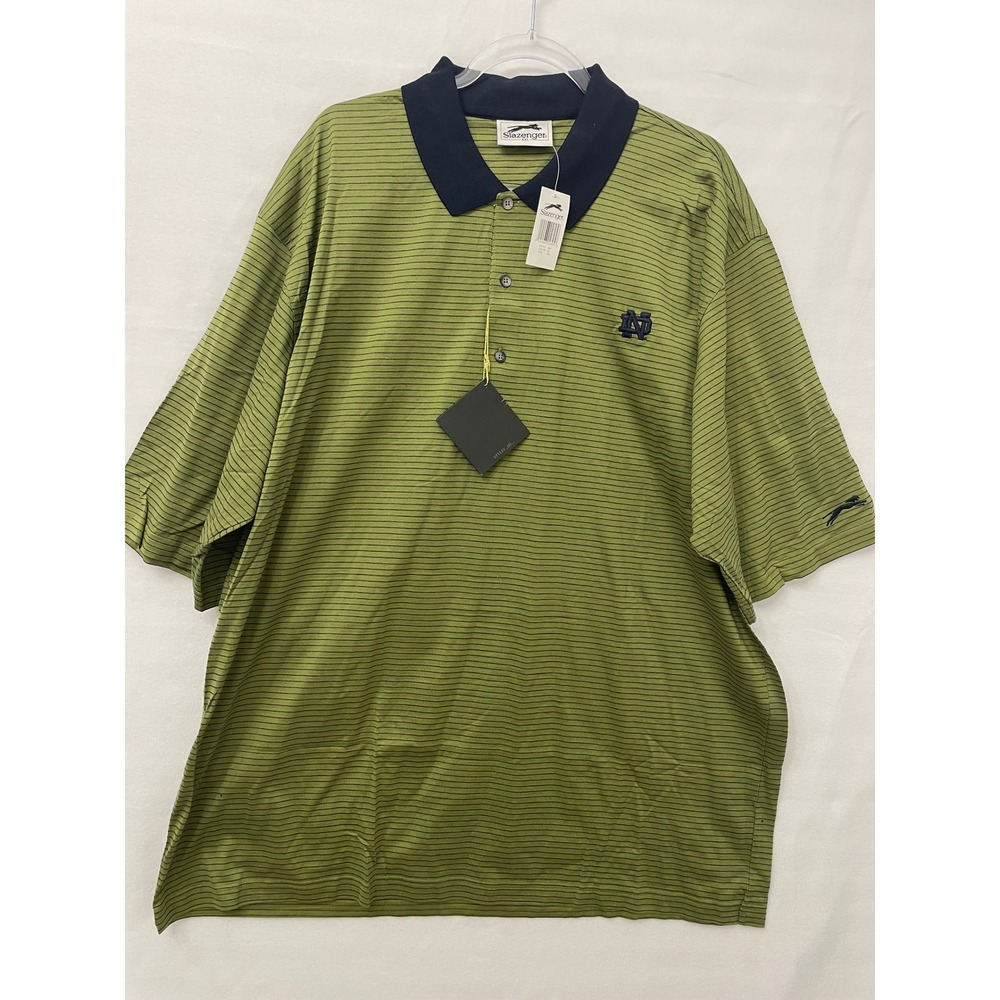 New Slazenger Polo Shirt XXL Green Notre Dame Striped Golf Cotton Relaxed
